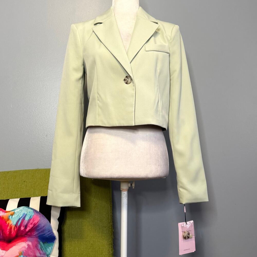 Avec Les Filles Light Green Cropped Blazer Suit Jacket NEW XS